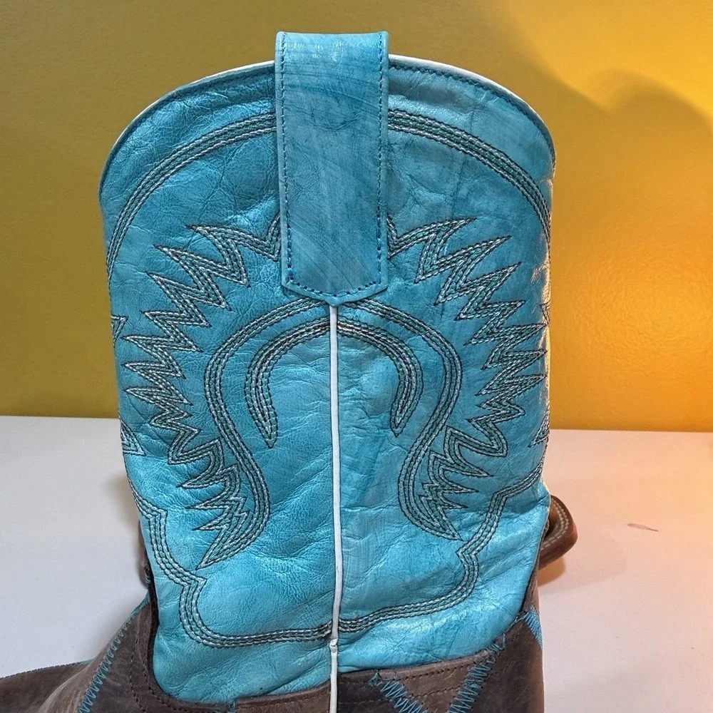 Anderson Bean Kids Turquoise And Brown Horse Power Boots K1055 – Youth Size 3